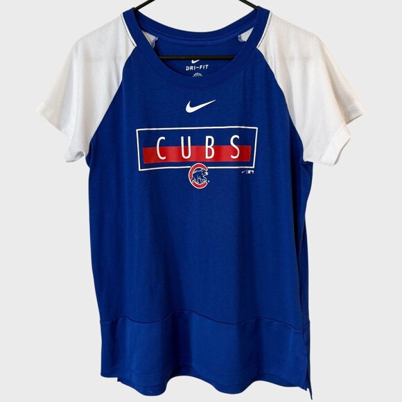 Nike MLB Chicago Cubs Baseball Jersey T-Shirt Blue & White Women's Size Medium - Picture 1 of 12